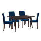 Modway Prosper 5-Piece Upholstered Velvet Dining Set - Cappuccino Navy-Modern Kitchen Table/Parsons Dining Chairs