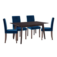 Modway Prosper 5-Piece Upholstered Velvet Dining Set - Cappuccino Navy-Modern Kitchen Table/Parsons Dining Chairs