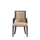 Manhattan Comfort Fifth Avenue 22.5" Traditional Faux Leather and Velvet Upholstered Dining Armchair - Tan-Features Fine Rectangular Plush Stitching