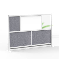 Luxor Modular Wall with Whiteboard - 70" W x 48" H - Segmented Grey Frame, Frosted Acrylic, Cool Grey PET-Creates semi permanent privacy in shared spaces