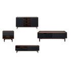 Manhattan Comfort Duane Mid-Century Modern TV Stand, Sideboard, Coffee Table and End Table - Dark Brown and Black - Set of 4-Set of 4 - Mid-Century Modern Living Room Set. Includes: Sideboard, TV Stand, Coffee Table and End Table