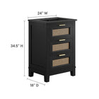 Modway Dixie 24" Solid Wood Bathroom Vanity Cabinet - Black-Open Weave Rattan Detail