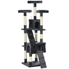 PawHut 68" Multi-Level Large Cat Tree Tower with Condo - Charcoal Grey-Multi-level tall cat tree with 3 x top perches, 2 x spacious condos, 2 x ladders, 3 x dangling toys for cat to play 