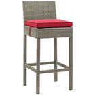 Modway Conduit Outdoor Patio Wicker Rattan Bar Stool - Light Gray Red - Set of 4-Synthetic PE Rattan Weave