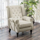 HOMCOM Fabric Accent Chair with Wood Legs - Rolled Arms for Bedroom - White-Thick padded over-sized seat and backrest wraps you in comfort
