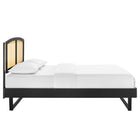 Modway Sierra Cane and Wood Full Platform Bed with Angular Legs - Black-Rubberwood Legs