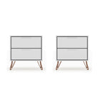 Manhattan Comfort Rockefeller 20.08" Mid-Century Modern 2-Drawer Nightstand 2-Piece Set - White-2-Piece Mid-Century Modern Nightstand for Bedroom and Living Room Use
