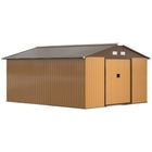 Outsunny 11' x 13' Garden Storage Shed with Foundation Kit - Yellow-Large inner space for storing tools bicycle, garden tools, lawn care equipment and more
