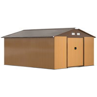 Outsunny 11' x 13' Garden Storage Shed with Foundation Kit - Yellow-Large inner space for storing tools bicycle, garden tools, lawn care equipment and more

