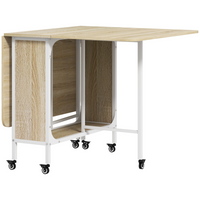HOMCOM 51" Mobile Wheel Drop Leaf Folding Dining Table with Storage Shelf for 6 - Natural Wood-2 lift-up sideboards expand surface space and fold down for compact storage