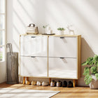 HOMCOM Narrow Shoe Cabinet with 4 Flip Drawers - White-Four flip drawers accommodate 20 pairs of shoes