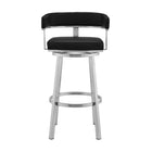 Armen Living Lorin 30" Bar Height Swivel Bar Stool in Black Faux Leather & Brushed Stainless Steel-19" L x 21.5" W x 38.5" H