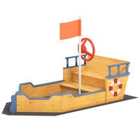 Outsunny Outdoor Kids Wooden Sandbox Pirate Ship Playset - 37.5" x 27.5" - -Offer spacious and stable bench seat for kids, can effectively keep away the moisture 