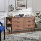 Modway Langston 63" Open Display Storage Sideboard - Walnut Grey-Open Shelving Areas