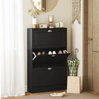 HOMCOM Narrow Shoe Cabinet with 3 Flip Drawers for Entryway - Black-Compact depth fits narrow spaces