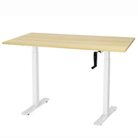 Ezywork Manual Height Adjustable Standing Desk - 48" x 24" - White Frame / Bright Wood Table Top-Hand Crank Height Adjustable Desk Frame