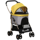 PawHut 4-Wheel 3-in-1 Pet Stroller with Folding Carrier - Yellow-Can be used as a puppy stroller, carrying bag or car seat 