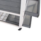 PawHut 35" H Indoor Rabbit Hutch with Wheels, Run and Tray - Grey-Two pull-out trays for easy cleaning and two lockable doors 