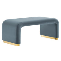 Modway Koda Performance Velvet Waterfall Ottoman - Brass/Cadet Blue-Performance Velvet Upholstery