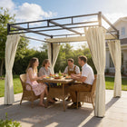 Outsunny Outdoor Gazebo Retractable Pergola Canopy with Curtains - 10' x 10' - Beige-Four sliding curtains provide instant privacy and shelter from breezes 