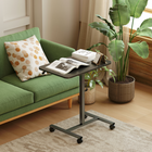 HOMCOM 28" Pneumatic Height Adjustable Standing Desk with Wheels - Black Wood Grain-Quality particle board desktop, with a smooth and protective melamine coating