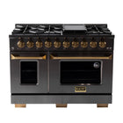 Kucht 48" KEG Series Pro Style Gas Range - Gemstone -Cook and bake like a pro with two separate ovens featuring large viewing windows, the main oven is a heavy-duty blue porcelain unit with 4.2 cu ft of capacity, and the additional side oven has 2.5 cu ft