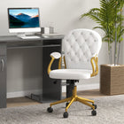 Vinsetto Vanity Office Chair with Button Tufted Backrest and Arms - White-Button-tufted back with decorative plastic crystals adds a touch of elegance