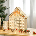 HOMCOM Christmas Advent Calendar with Countdown Drawers - Bible Characters - Natural Wood-Shape: house. Type(pattern): exquisite Bible characters, drawers which are engraved numbers 