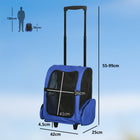 PawHut 2-in-1 Pet Luggage Box Backpack Carrier for Cats/Dogs with Handle & Rolling Wheel - Blue-Breathable mesh fabric for air ventilation