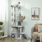 PawHut 67" Large Cat Tower with 7 Scratching Posts - Light Grey-Features a unique vertical tunnel and two condos for hiding and exploring

