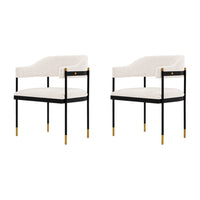 Manhattan Comfort Lia 24.8" Modern Chenille Upholstered Dining Armchair - Cream - Set of 2-Modern Dining Chair for Dining Room and Task Chair Usage