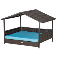 PawHut Wicker Dog House with Removable Cushion - Blue-Classic dark coffee colour with elegant design, this pet house brings modern style to your indoor and outdoor space 