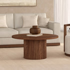 Hudson&Canal Rollan 32" Wide Round Fluted Coffee Table - Satin Walnut-Tabletop features a weight capacity of 75 lbs
