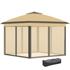 Outsunny 11 ft W x 11 ft L Pop-Up Gazebo with Double Roof Carrying Bag - Beige-Our pop-up canopy features a sturdy steel frame that easily folds for quick, effortless setup and tear-down