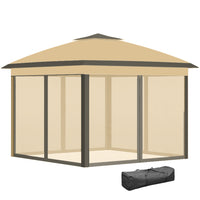 Outsunny 11 ft W x 11 ft L Pop-Up Gazebo with Double Roof Carrying Bag - Beige-Our pop-up canopy features a sturdy steel frame that easily folds for quick, effortless setup and tear-down
