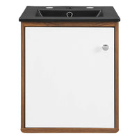 Modway Transmit 18" Wall-Mount Bathroom Vanity - Walnut/Black-Mid-Century Modern Vanity