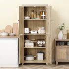 HOMCOM 72" H Freestanding Kitchen Pantry and Buffet Cabinet - Natural-Easy to grab metal handles for simple opening and closing 