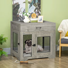 PawHut 31.5" L Dog Kennel End Table with Cushion and Storage - Grey-Made to function as a side table or a dog crate 
