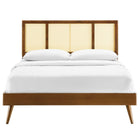 Modway Kelsea Cane and Wood Full Platform Bed with Splayed Legs - Walnut-Wood, MDF, and Veneer Construction