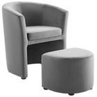 Modway Divulge Performance Velvet Arm Chair and Ottoman Set - Grey-Arm Chair and Ottoman Set
