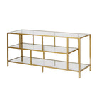 Hudson&Canal Winthrop TV Stand with Glass Shelves for TV's up to 60" - Brass-Features 2 shelves for ample storage