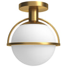 Hudson&Canal Cieonna 9.25" Wide Semi Flush Mount with Glass Shade - Antique Brass/White-Mid-century modern design for your entryway, foyer, or kitchen