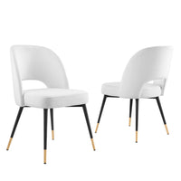 Modway Rouse Performance Velvet Dining Side Chairs - White - 2 Pack-Glam Deco Dining Room Chairs - Set of 2