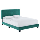 Modway Celine Channel Tufted Performance Velvet Full Platform Bed - Teal-Channel Tufted Headboard