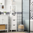 Kleankin Narrow Freestanding Bathroom Linen Tower Cabinet - White-Features 2 open shelves and three drawers for plenty of storage and organization space