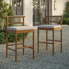 Modway Eleni Outdoor Teak Wood Bar Stools 2-Piece Set - Natural/Sail-Removable Cushions