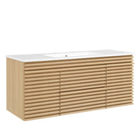 Modway Render 48" Wall-Mount Bathroom Vanity - Oak/White-Mid-Century Modern Vanity