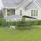 PawHut Outdoor Dog Kennel with Canopy - 13' x 13' x 7.6' - Silver-This metal chain link dog fence includes a lockable door for convenient access and added security 