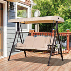 Outsunny 3-Seater Porch Swing Heavy Duty with Tilt Canopy - Beige-Arc-shaped canopy and flower-shaped seats provide added overall aesthetic value
