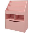 HOMCOM Kids Multi-Shelf Book Rack Organizer with Storage Drawer - Pink-Three-tier bookshelf, two storage compartments, and a large drawer for storing kids' clothes, books, or toys 